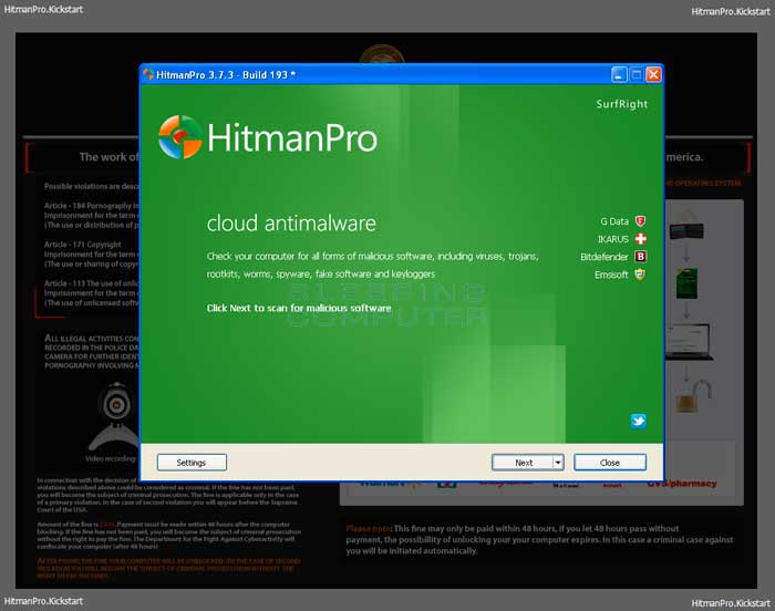 HitmanPro Kickstart overlayed on top of the ransomware screen
