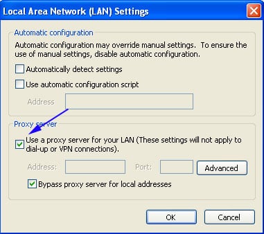 Microsoft Internet Explorer Tools Internet Options Connections LAN Settings Proxy and VPN Settings