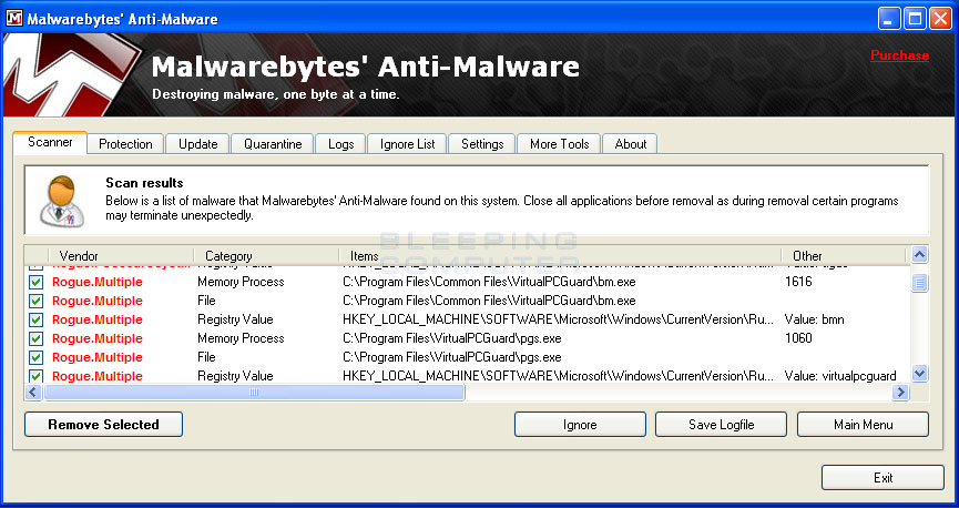 MalwareBytes Scan Results