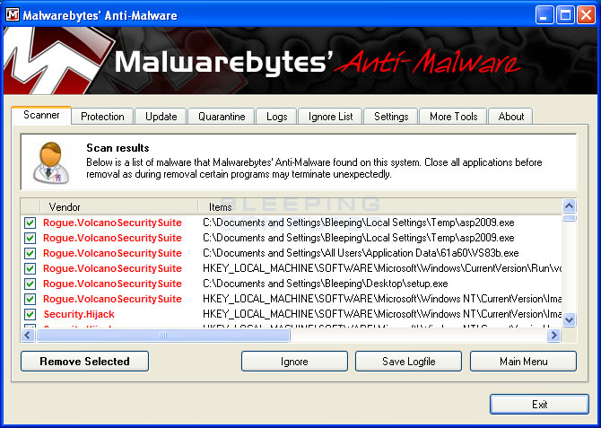 MalwareBytes Scan Results
