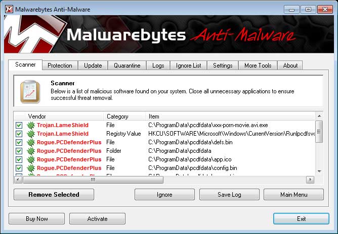 MalwareBytes Scan Results