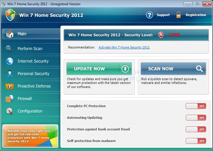 Win 7 Home Security 2012 screen shot