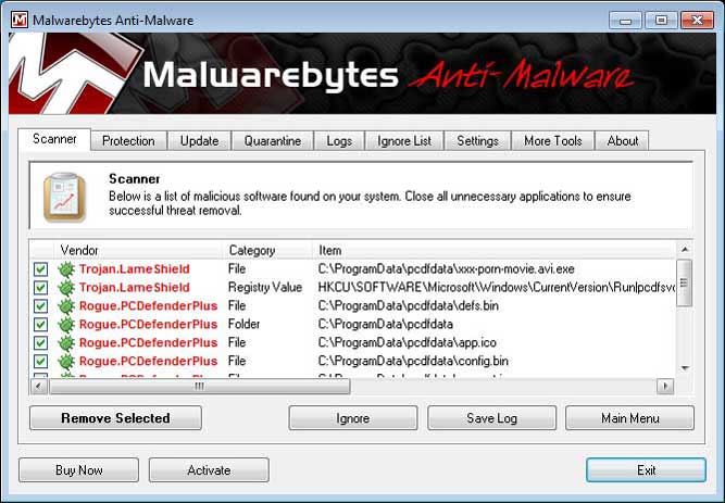 MalwareBytes Scan Results