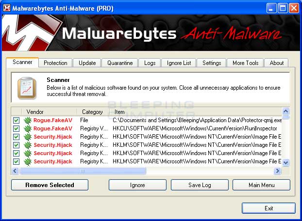 MalwareBytes Scan Results