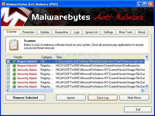MalwareBytes Scan Results