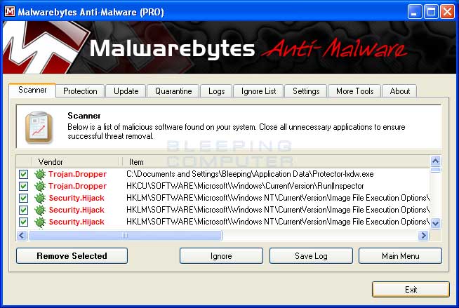 MalwareBytes Scan Results