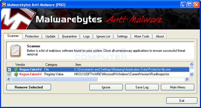 MalwareBytes Scan Results