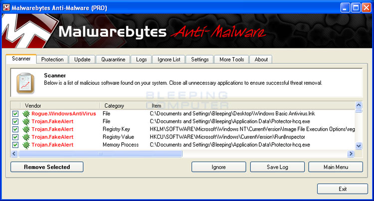 MalwareBytes Scan Results