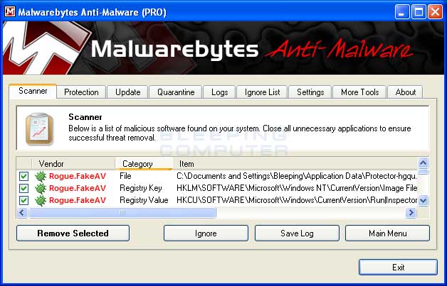MalwareBytes Scan Results