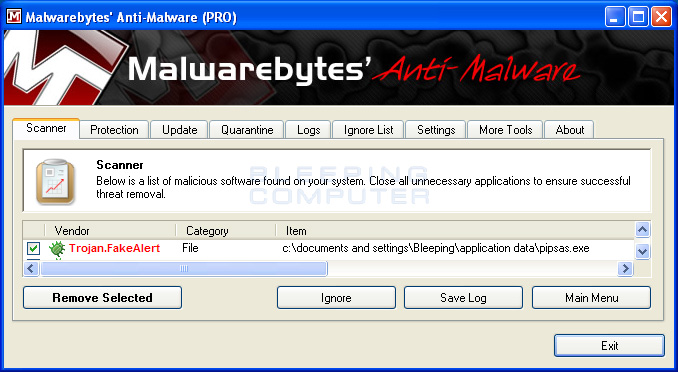 MalwareBytes Scan Results