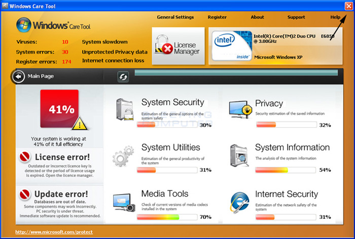 Windows Care Tool start screen