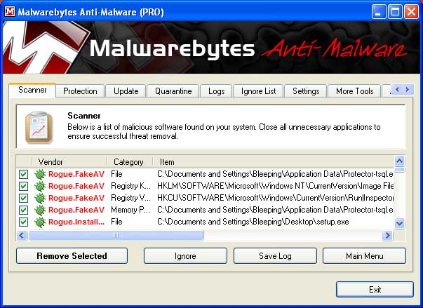 MalwareBytes Scan Results