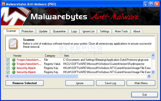 MalwareBytes Scan Results