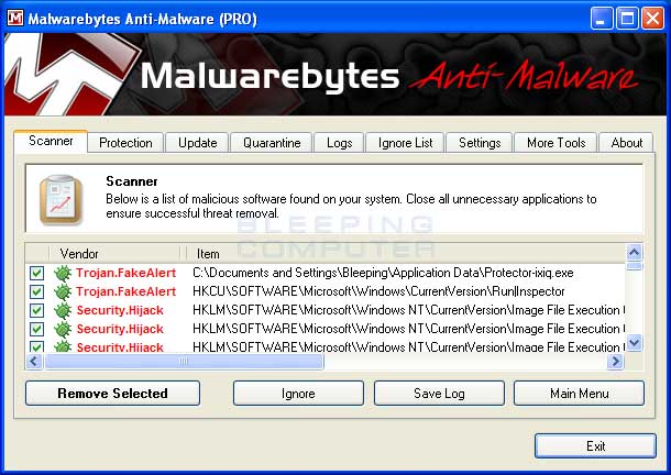 MalwareBytes Scan Results