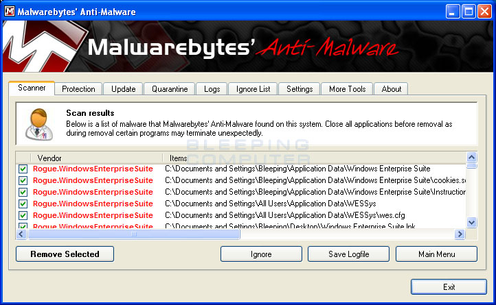 MalwareBytes Scan Results