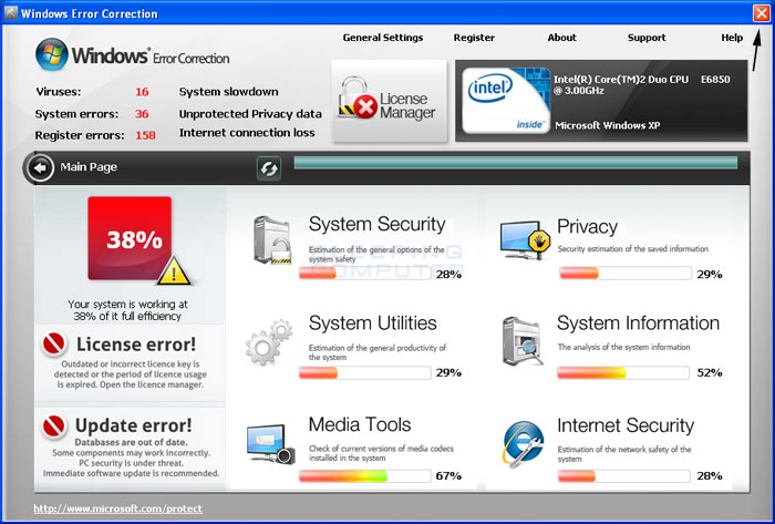 Windows Error Correction start screen