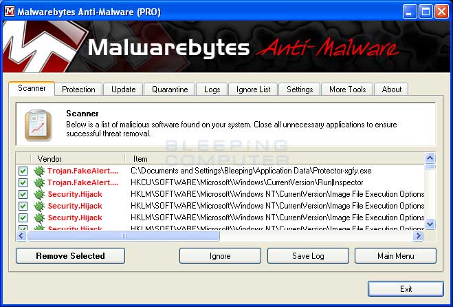 MalwareBytes Scan Results