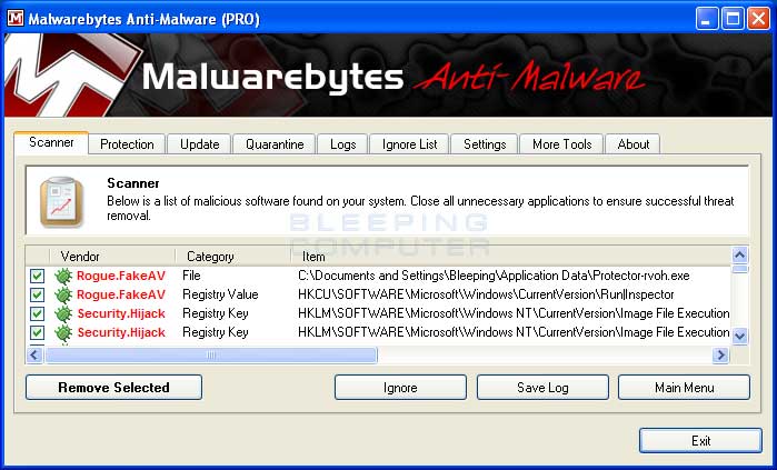 MalwareBytes Scan Results