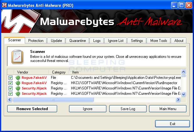 MalwareBytes Scan Results