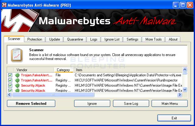 MalwareBytes Scan Results