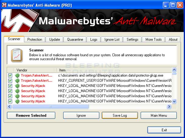 MalwareBytes Scan Results