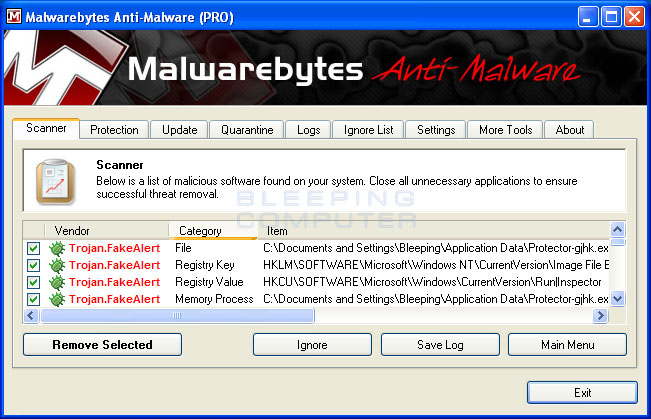 MalwareBytes Scan Results