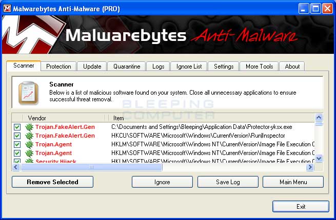 MalwareBytes Scan Results