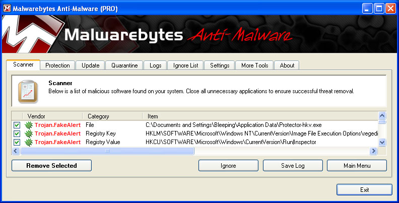 MalwareBytes Scan Results