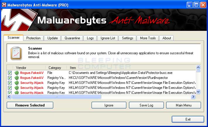 MalwareBytes Scan Results