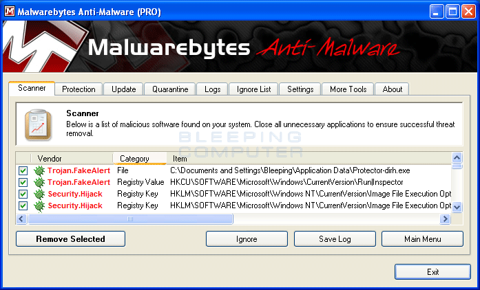 MalwareBytes Scan Results
