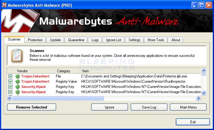 MalwareBytes Scan Results