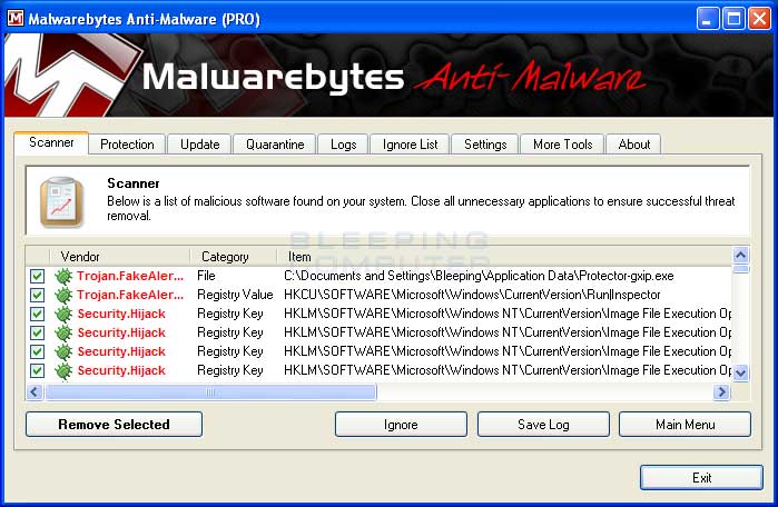 MalwareBytes Scan Results