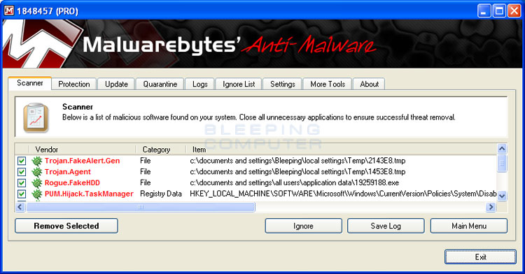 Malwarebytes Hasil Pemindaian