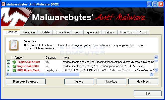 MalwareBytes Scan Results