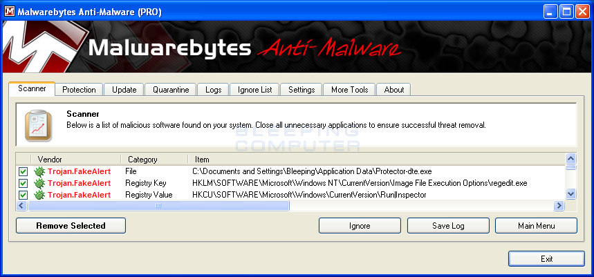 MalwareBytes Scan Results