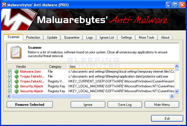 MalwareBytes Scan Results