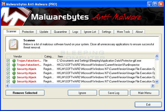 MalwareBytes Scan Results