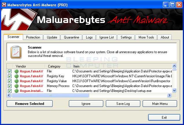 MalwareBytes Scan Results