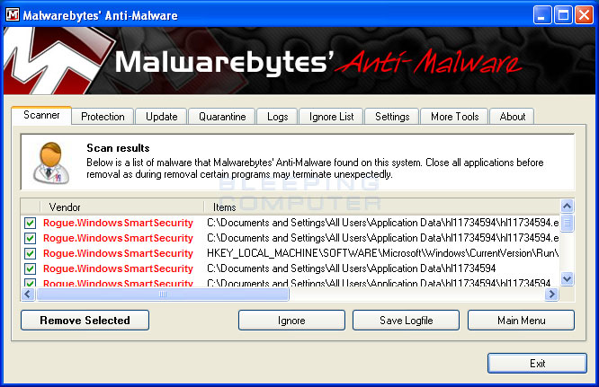 MalwareBytes Scan Results