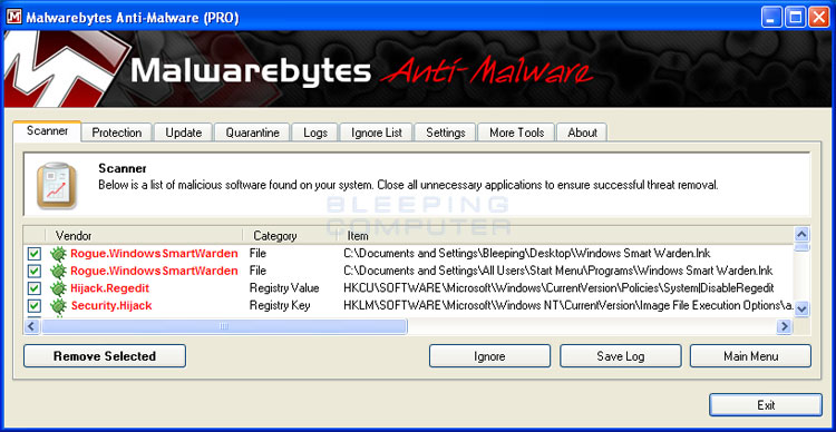 MalwareBytes Scan Results