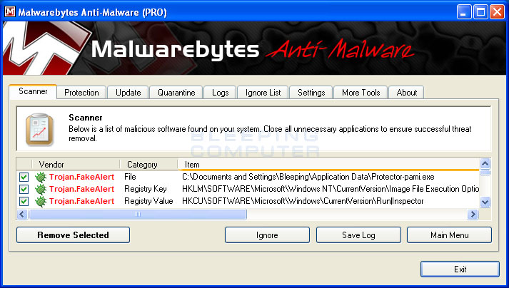 MalwareBytes Scan Results