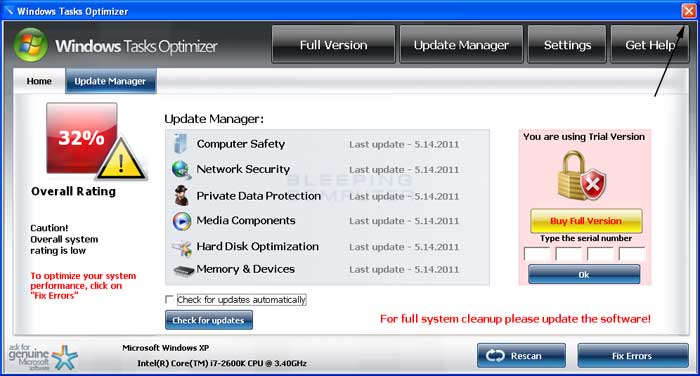 Windows Tasks Optimizer start screen