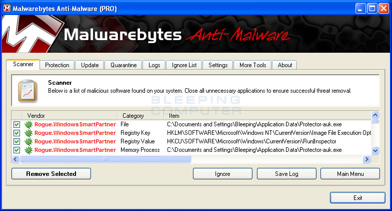 MalwareBytes Scan Results