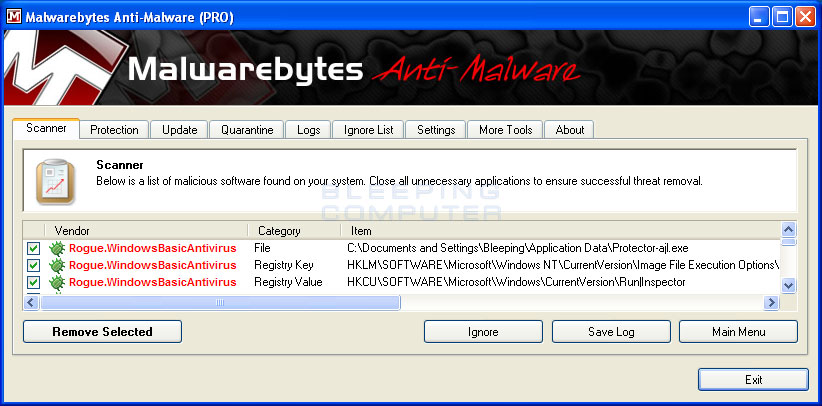 MalwareBytes Scan Results