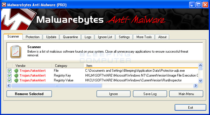 MalwareBytes Scan Results