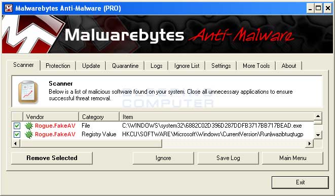 MalwareBytes Scan Results