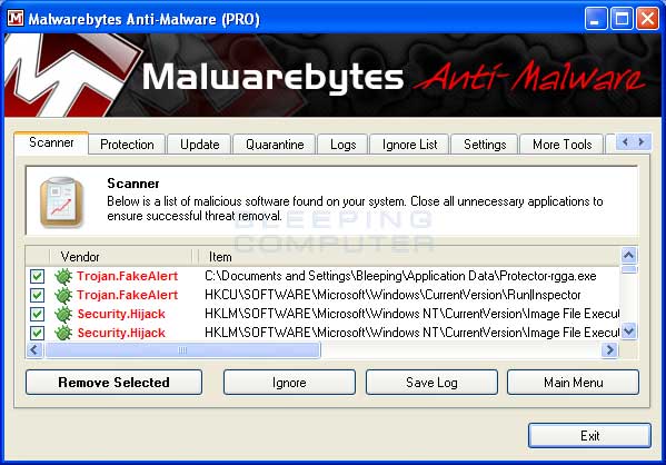 MalwareBytes Scan Results
