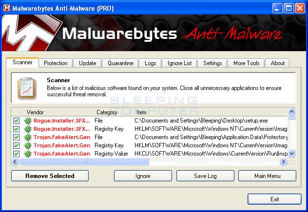 MalwareBytes Scan Results