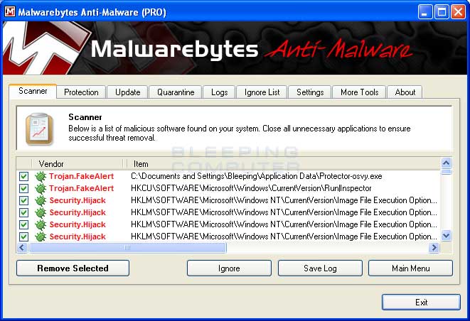 MalwareBytes Scan Results