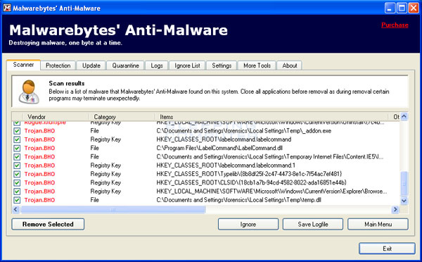 MalwareBytes Scan Results